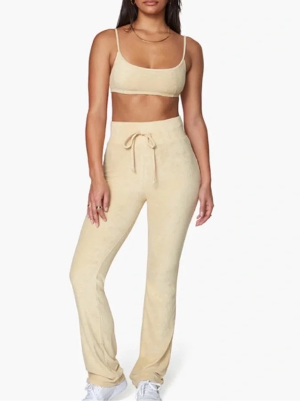 DANIELLE BERNSTEIN Drawstring Terry High-Rise Lounge Pants